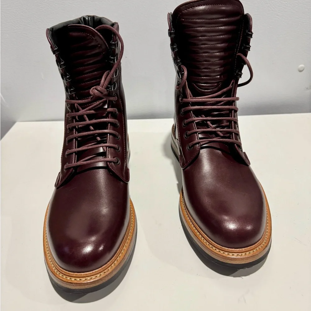 rag & bone Brown Tan Combat Boots with padded tongue laced up Classic Styling - Picture 3 of 6